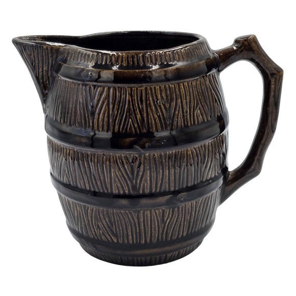 RARE Robinson Ransbottom Brown Barrel Pitcher Roseville RRP Co Pottery USA Made